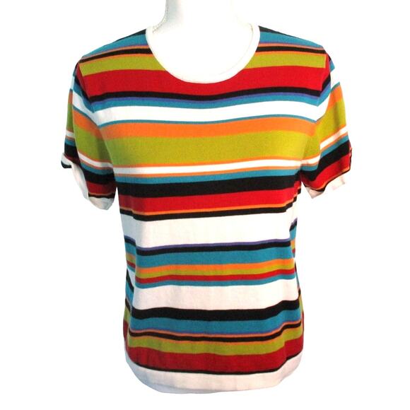 Sag Harbor Women's Multi Color Striped Short Sleeve Lightweight Sweater Size Med - Picture 1 of 10